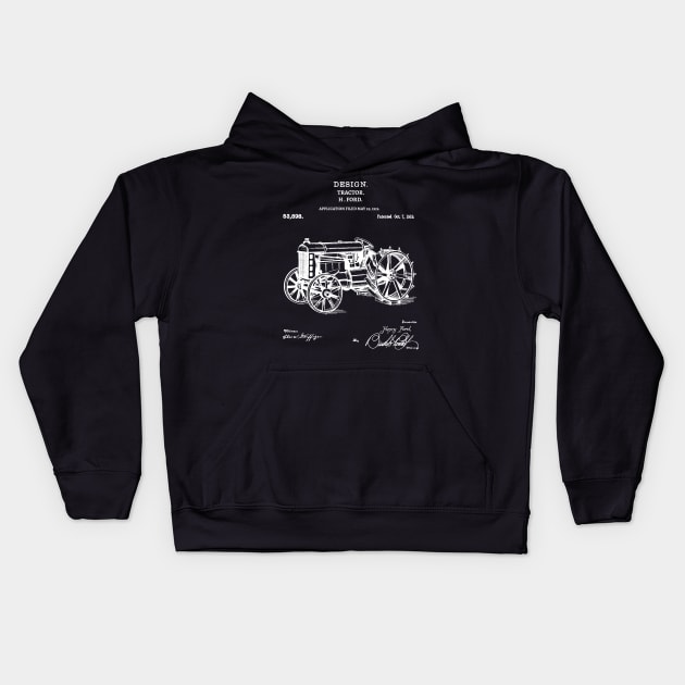 Ford Tractor Patent 1919 Vintage Tractor patent Kids Hoodie by Anodyle